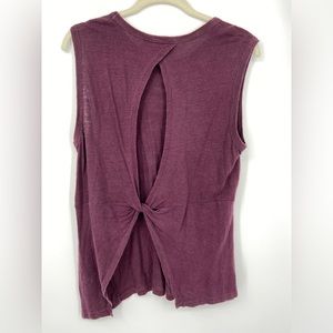 A.L.C. Linen sleeveless maroon tee shirt top. Back is partially open, size Large